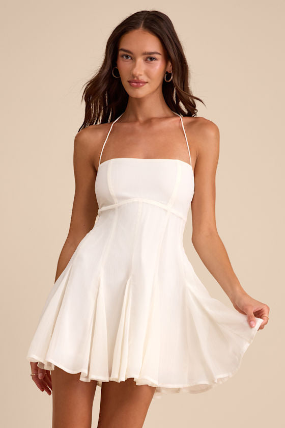 Sophrina White Halter Mini Dress