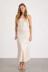 Frana Beige Tie-Back Slip Midi Dress