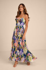 Holloway Dark Blue Multi Floral Pleated Maxi Dress