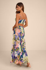 Holloway Dark Blue Multi Floral Pleated Maxi Dress