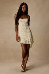 Kenia Cream Lace Asymmetrical Mini Dress