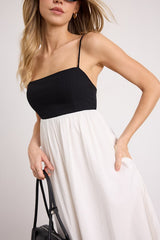 Janie Black and White Color Block Backless Maxi Dress