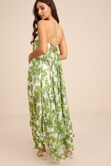 Dezzi Green Multi Floral Halter Shift Maxi Dress