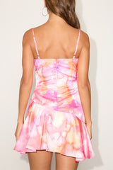 Riselle Pink Floral Satin Asymmetrical Mini Dress