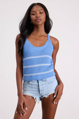 Effortless Sunshine Blue Striped Sweater Tank Top