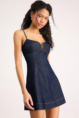 Faida Dark Wash Denim Skater Mini Dress