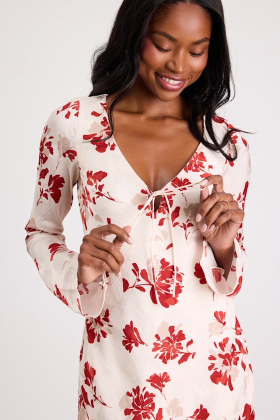 Odalis White Floral Bell Sleeve Mini Dress