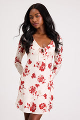 Odalis White Floral Bell Sleeve Mini Dress