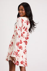 Odalis White Floral Bell Sleeve Mini Dress