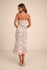 Oshia Sage Multi Floral Ruffled Midi Dress