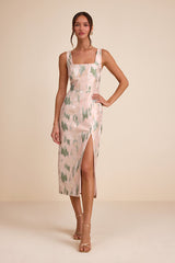 Diani Blush Abstract Jacquard Column Midi Dress