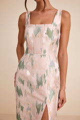Diani Blush Abstract Jacquard Column Midi Dress