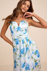 My Favorite Day Light Blue Floral Print Tulip Skirt Midi Dress