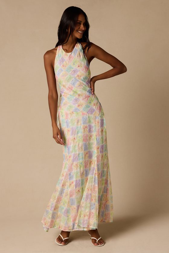 Maressa Ivory Multi Floral Halter Maxi Dress