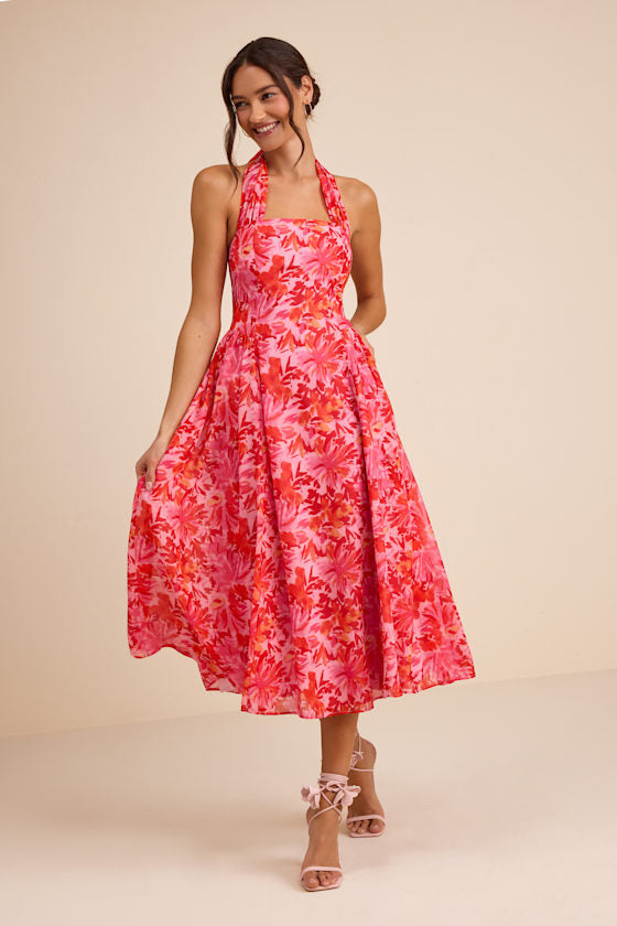 Conway Pink Floral Halter Midi Dress