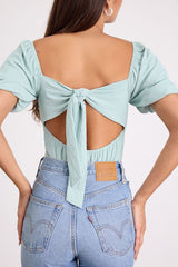 Abundance of Love Mint Textured Puff Sleeve Tie-Back Bodysuit