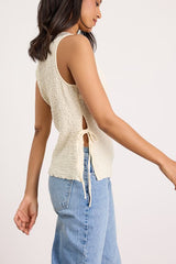 Bizzy Cream Textured Side-Tie Tank Top
