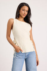 Bizzy Cream Textured Side-Tie Tank Top