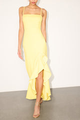 Iveta Light Yellow Cutout Ruffled Sleeveless Midi Dress
