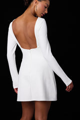 Aldith White Ponte Knit Long Sleeve Mini Dress