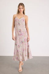 Antonella Blush Leopard Floral Print Halter Midi Dress