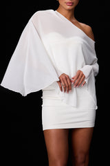Maverly White Ponte Knit Cape Sleeve Mini Dress