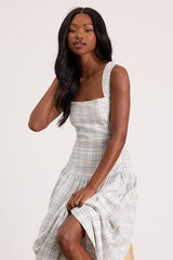 Matilda White Plaid Drop Waist Midi Dress