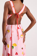 Nabina Light Pink Multi Print Tie-Front Maxi Dress