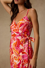 Neya Pink Multi Abstract Wrap Mini Dress
