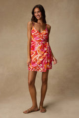 Neya Pink Multi Abstract Wrap Mini Dress
