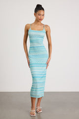 Alanza Turquoise Multi Tie-Back Sweater Midi Dress