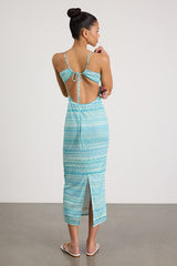 Alanza Turquoise Multi Tie-Back Sweater Midi Dress