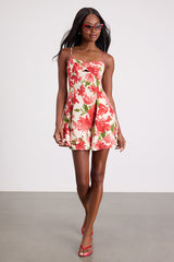 Kylie Cream and Red Floral Skater Mini Dress