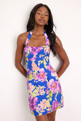 Dory Blue Multi Floral Halter Mini Dress