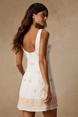 Imana White Embroidered Sleeveless Mini Dress