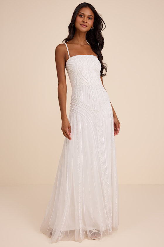 Edessa White Beaded Maxi Dress