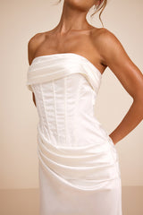 Dawn White Satin Strapless Column Maxi Dress