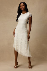 Madelina Ivory Lace Asymmetrical Midi Dress
