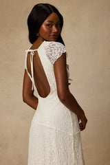 Madelina Ivory Lace Asymmetrical Midi Dress