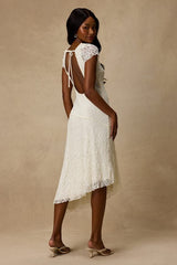 Madelina Ivory Lace Asymmetrical Midi Dress
