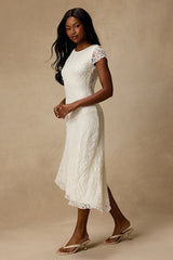 Madelina Ivory Lace Asymmetrical Midi Dress