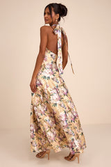 Samana Light Yellow Multi Floral Cross-Front Maxi Dress