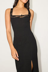 Adlay Black Lace Bodycon Midi Dress