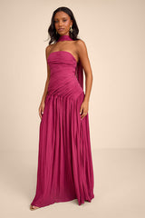 Nellie Berry Pink Pleated Maxi Dress and Scarf Set