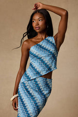 Fiala Blue Multi Crochet Chevron One-Shoulder Top