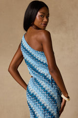 Fiala Blue Multi Crochet Chevron One-Shoulder Top
