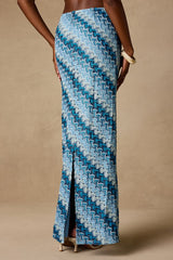 Fiala Blue Multi Crochet Chevron Mermaid Maxi Skirt