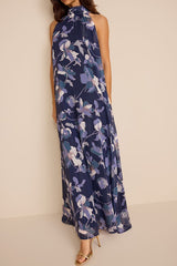 Sanza Navy Floral Halter Shift Maxi Dress