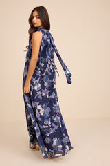 Sanza Navy Floral Halter Shift Maxi Dress