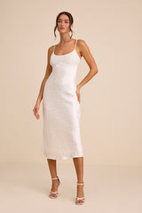 Benetta White Satin Lace Slip Midi Dress